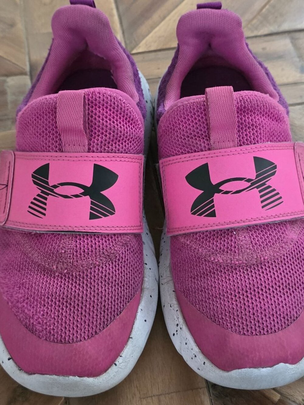 Kids Pink Under Armous Sneakers, Size 5